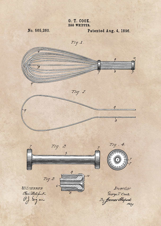patent art Cook Egg Whipper 1896