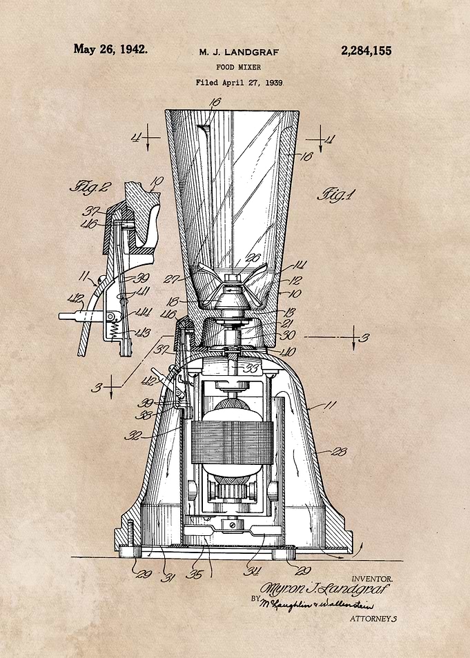 patent art Landgraf Food Mixer 1939