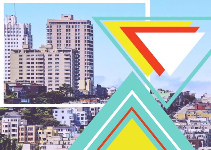 buildings in the city with colorful triangle shape and ...