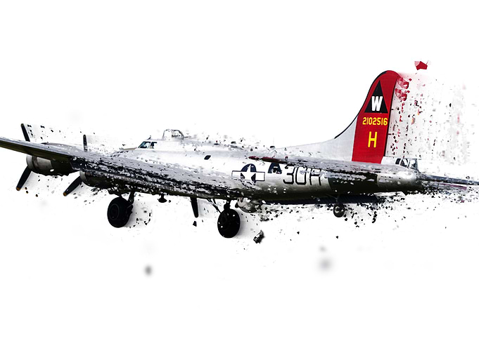 Abstract Shatter image of a B-17 Flying Fortress