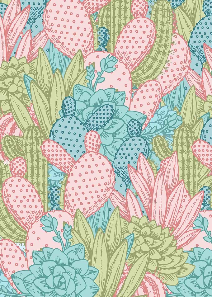 Pretty colorful succulents pattern. Pastel colors.