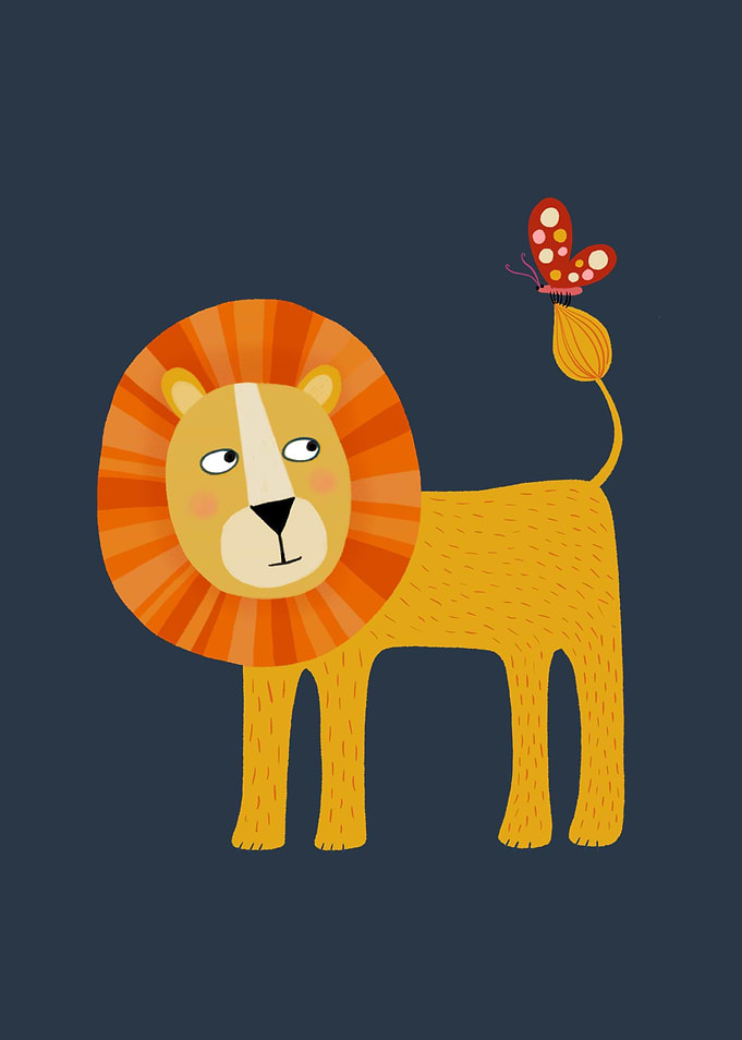 Lion Looking at Butterfly