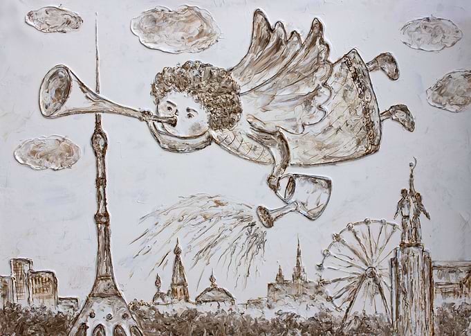 angel of the summer - original monochrome painting on c ...