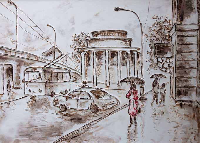 a woman waiting infront station in red dress - original ...