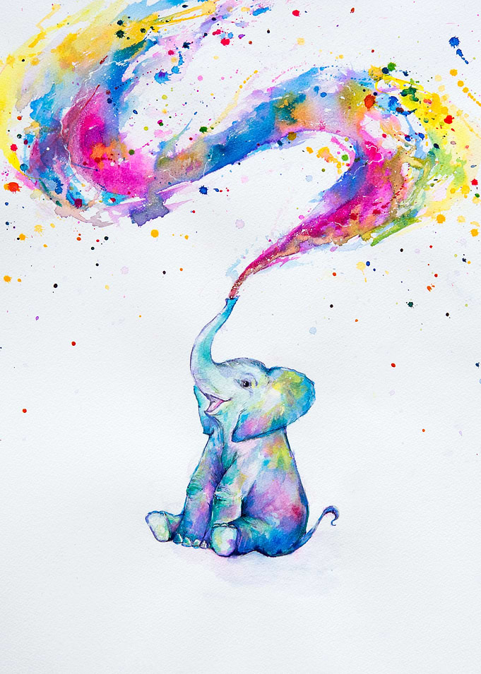 Baby elephant watercolor painting