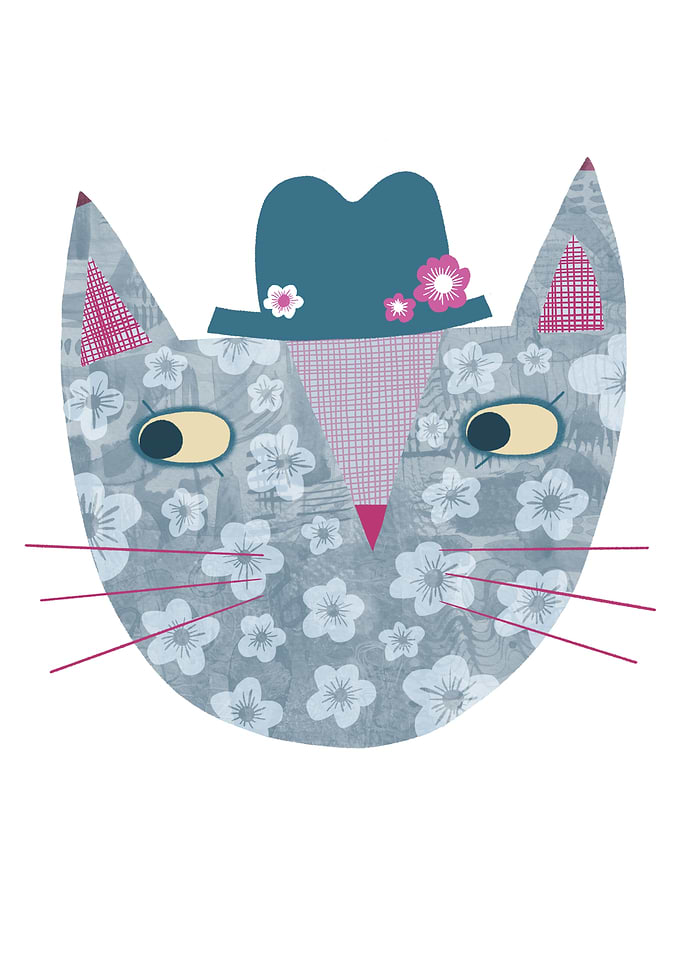 A flowery cat in a flowery hat