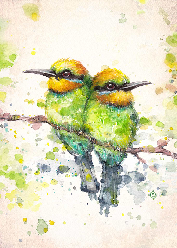 'Family (Rainbow Bee Eaters)' Water Colour Art