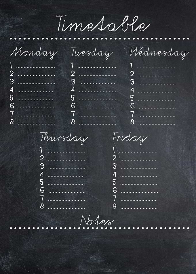 Timetable on a blackboard