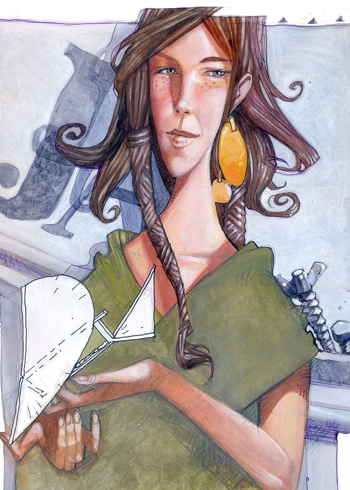 Portrait of woman with ornithopter