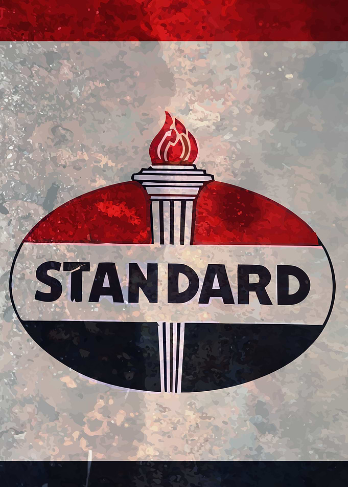The vintage metal collection of fuel service stations.