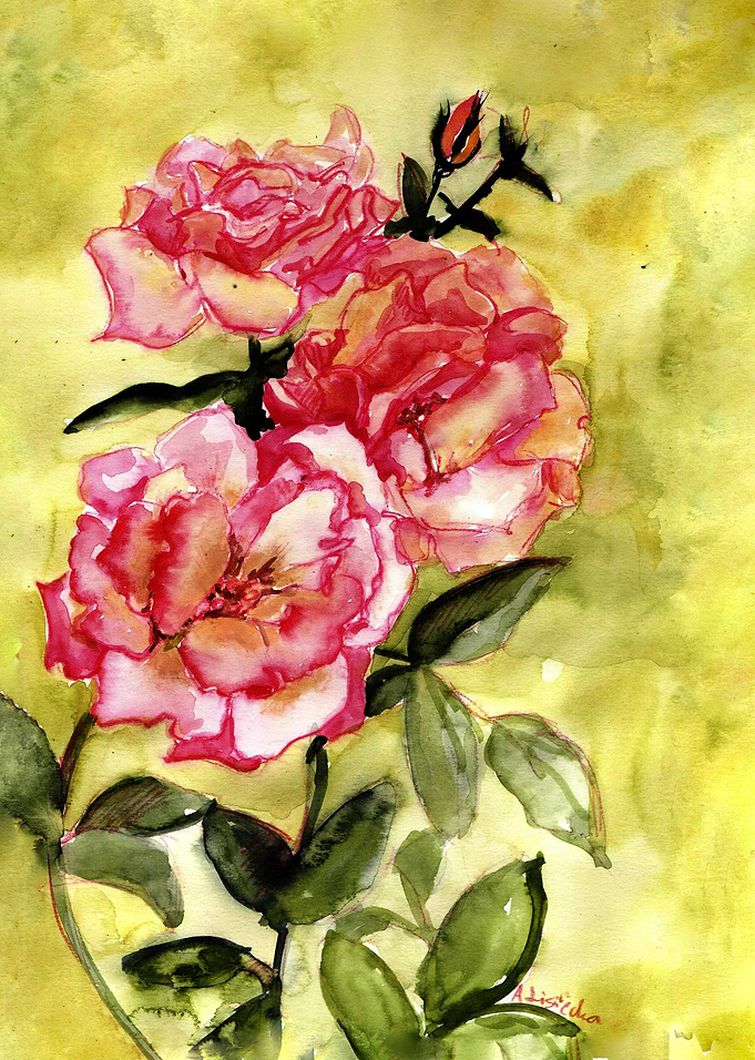 Pink red flowers on intense background. Powerful colori ...