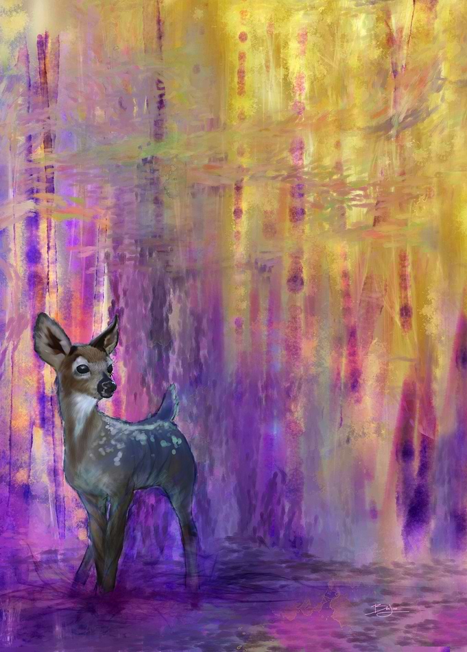 A faun in an abstract warm forest.