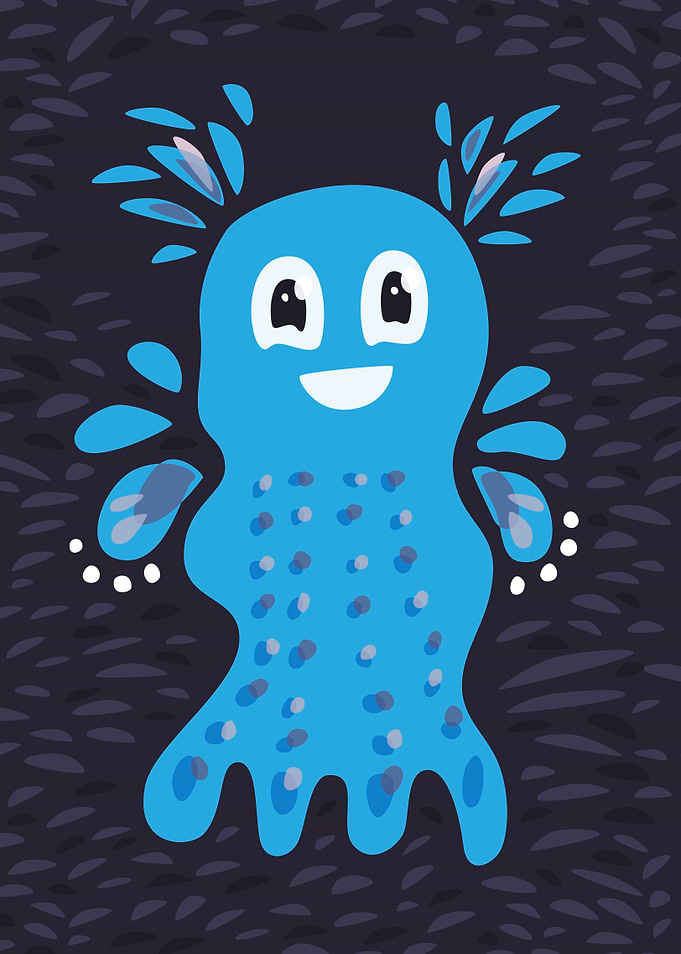 Cute character illustration with a blue happy sea crea ...