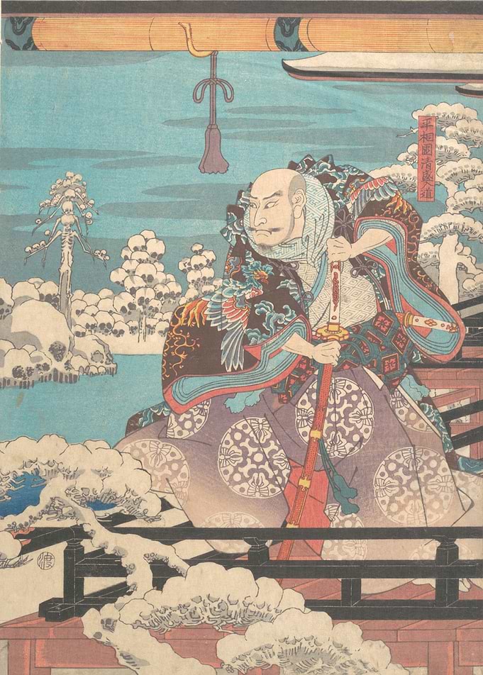 Vintage asian lifestyle woodcut