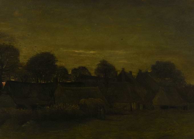 Vincent van Gogh - Farming Village in Twilight, 1884, o ...