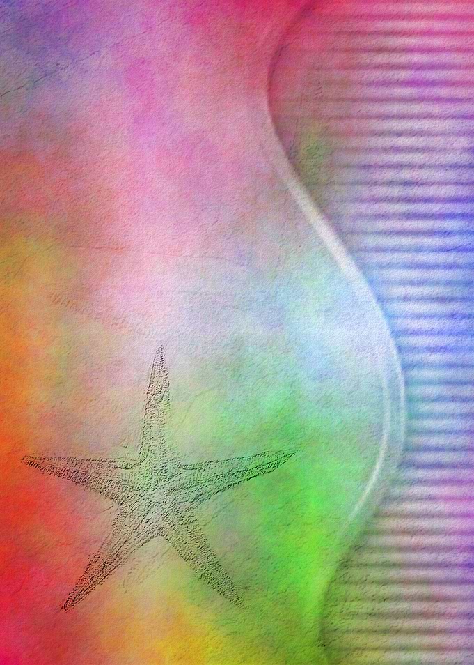 Digital mixed media artwork with a starfisch at the bea ...