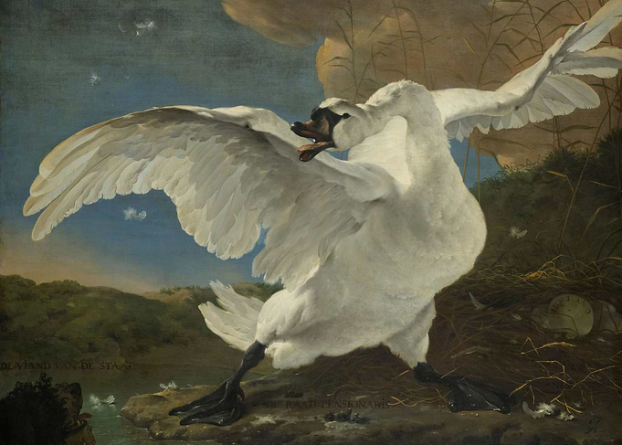 Jan Asselijn - The Threatened Swan, c. 1650, oil on can ...
