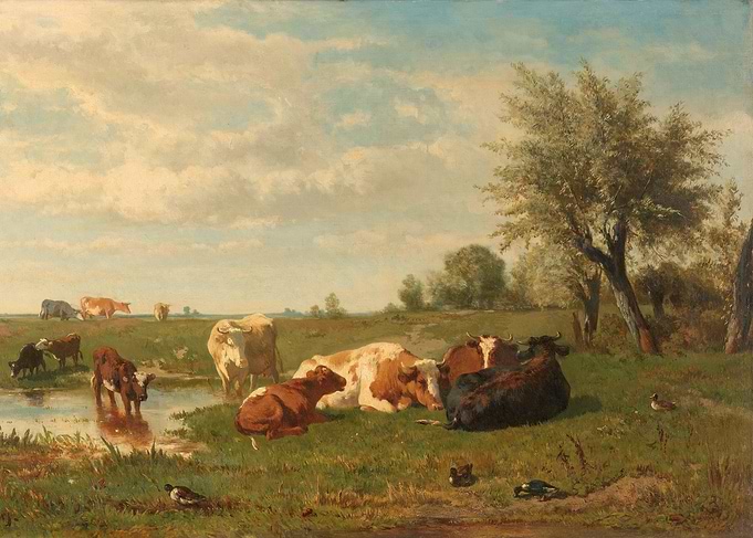 Gerard Bilders - Cows in the Meadow, 1860 - 1865, oil o ...
