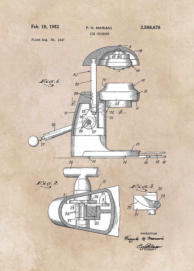 patent art Mariani Ice crusher 1952