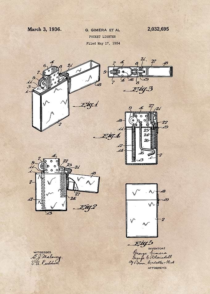 patent art Gimera Pocket Lighter 1934