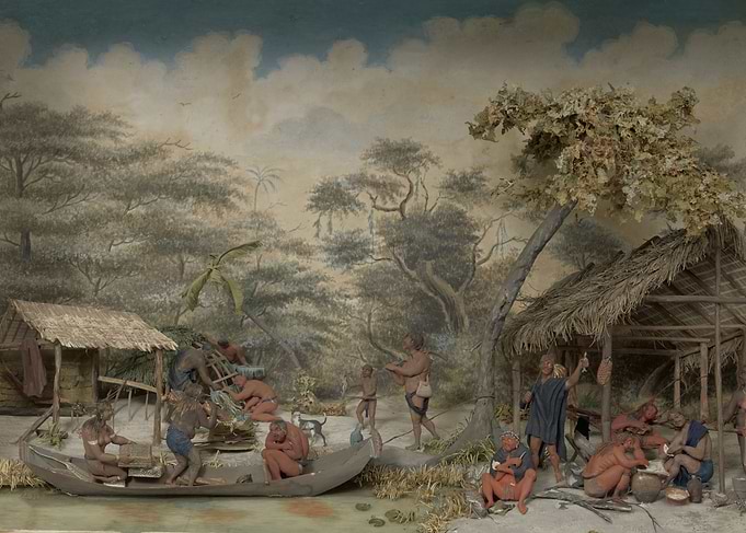 Gerrit Schouten - Diorama of a Carib Camp, 1810, mixed ...