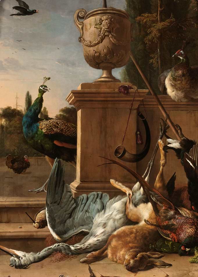 Melchior d'Hondecoeter, A Hunter’s Bag on a Terrace, c. ...