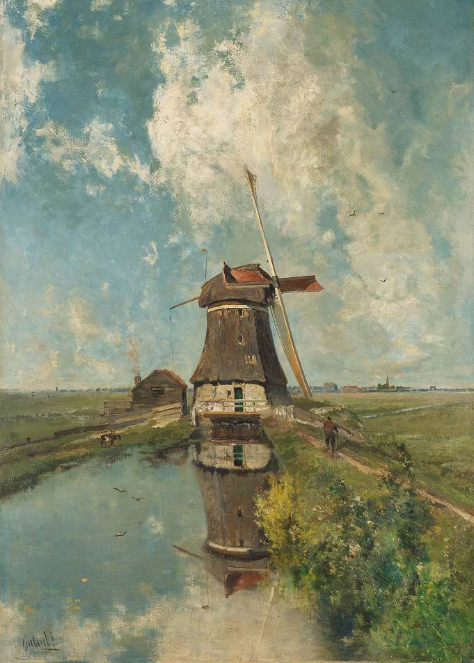 Paul Joseph Constantin Gabriël, A Windmill on a Polder ...