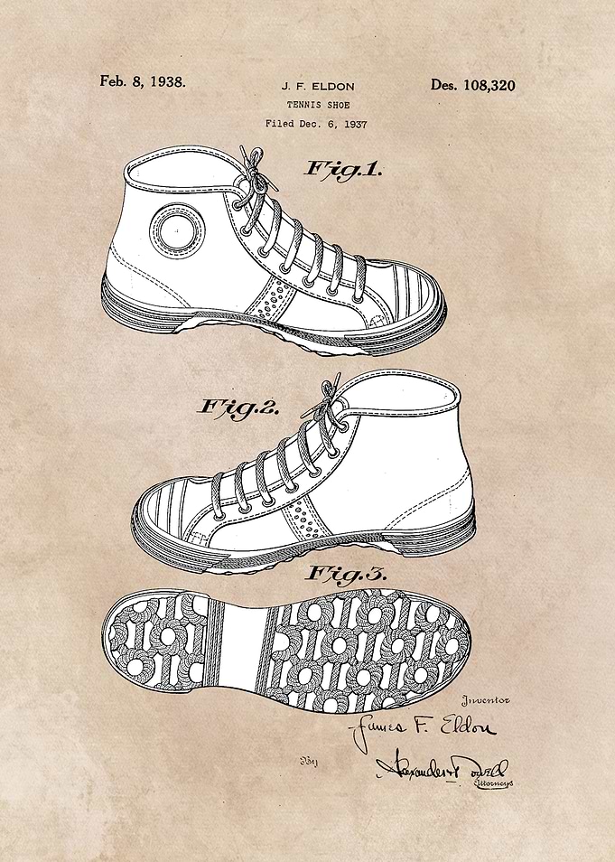 patent art Eldon Tennis shoe 1938