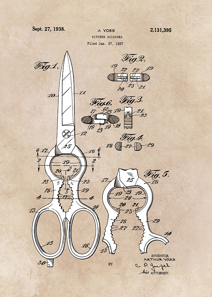 patent art Voss Kitchen scissors 1938