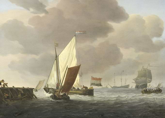 Willem van de Velde (II) - Ships near the Coast in wind ...