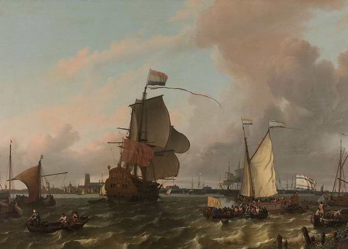 Ludolf Bakhuysen - The Man-of-War Brielle on the River ...