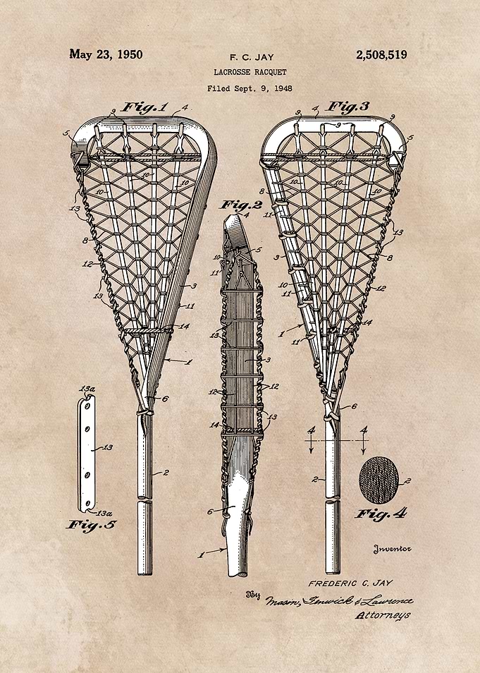 patent art Jay Lacrosse Racquet 1950