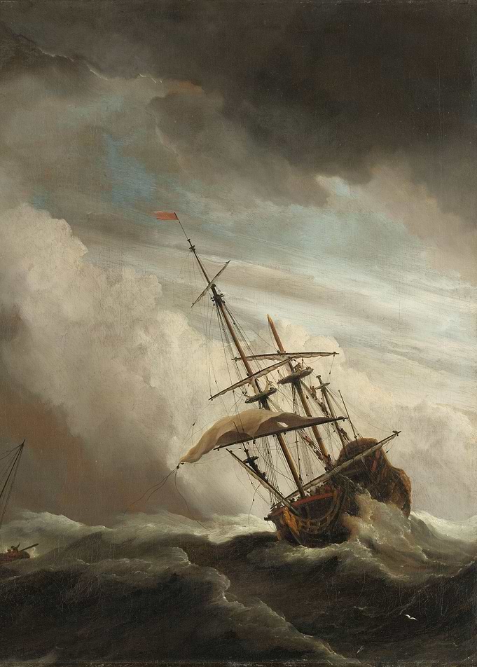 Willem van de Velde (II) - A Ship on the High Seas Caug ...