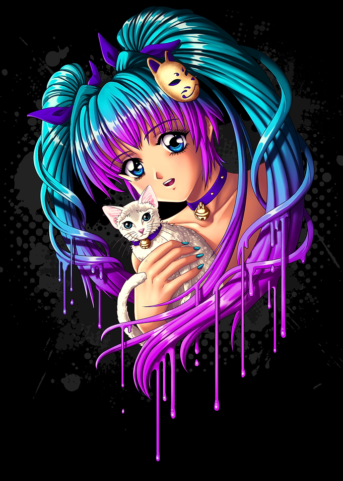 Cute anime girl with kitty