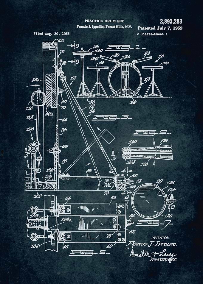 No006 - 1956 - Practice drum set - Inventor Francis J. ...