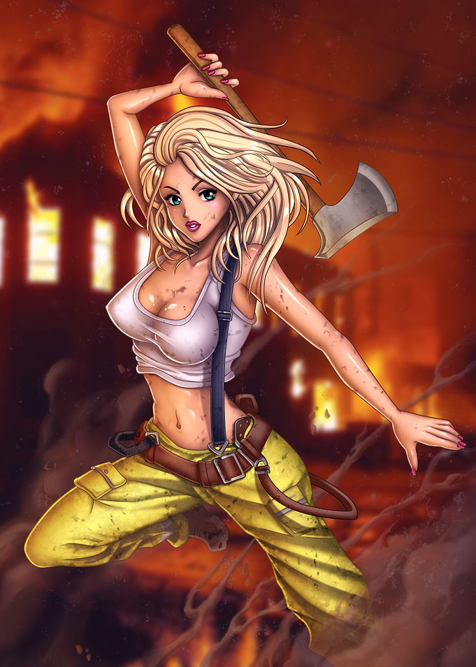 Fire Fighter anime girl wi
