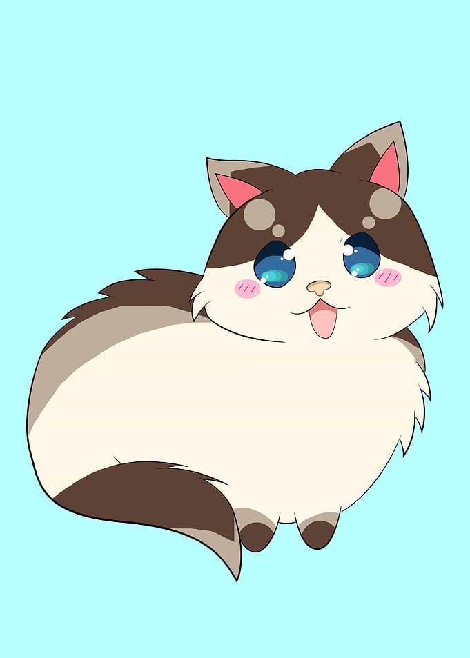 An Cartoon Style Ragdoll Cat with brown and gray patter ...