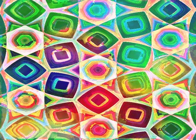 This colorful graphic design features squares in a flui ...