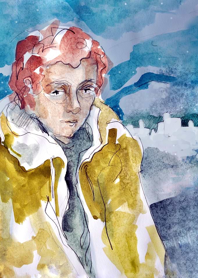 'Curly boy' Painted with watercolours on paper. It's a ...