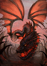 A digital painting of a fire-breathing dragon, spanning ...