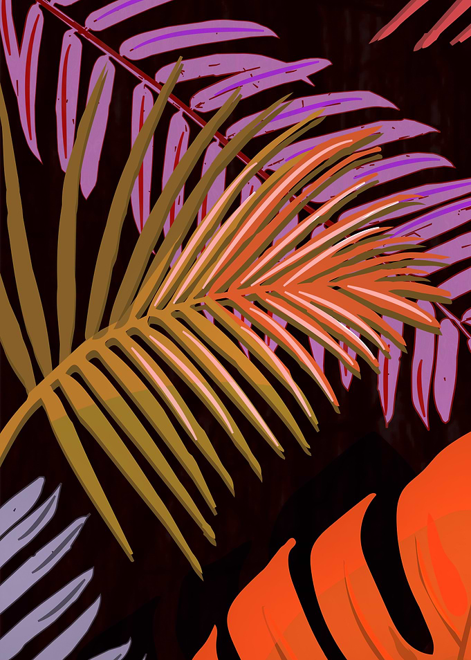 TROPICAL LEAVES & BLACK no2f. Colorful Palm Leaves on b ...