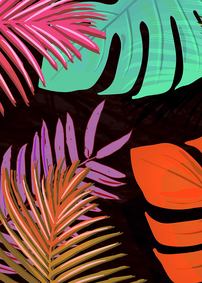 TROPICAL LEAVES & BLACK no2d. Colorful Palm Leaves on b ...