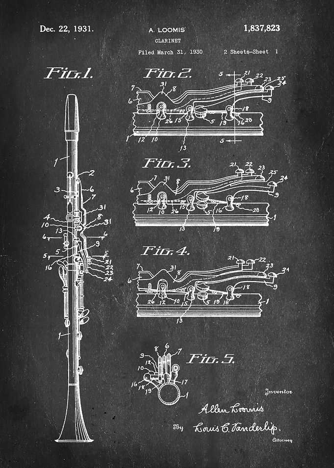 Clarinet - Patent #1,837,823 by A. Loomis - 1930