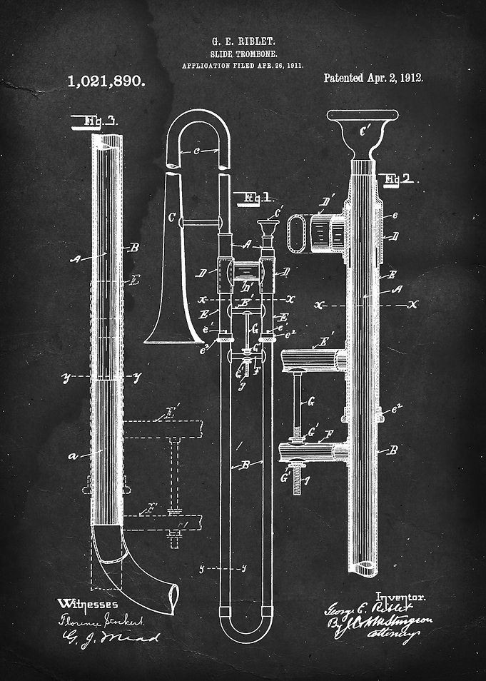 Slide Trombone - Patent #1,021,890 by G. E. Riblet - 19 ...