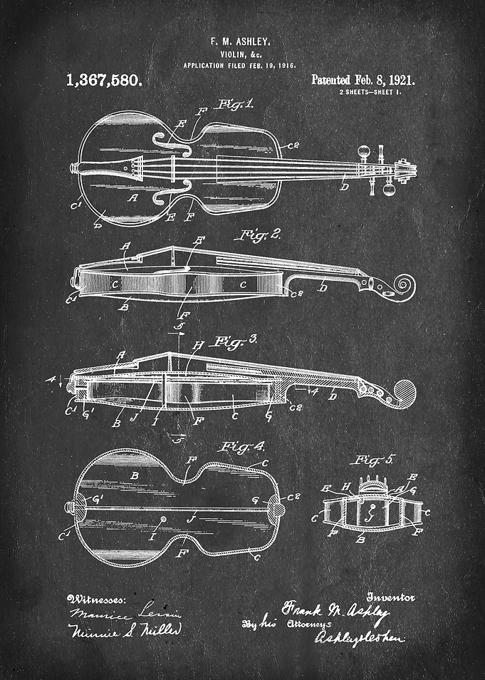 Violin - Patent #1,369,580 by F. M. Ashley - 1921