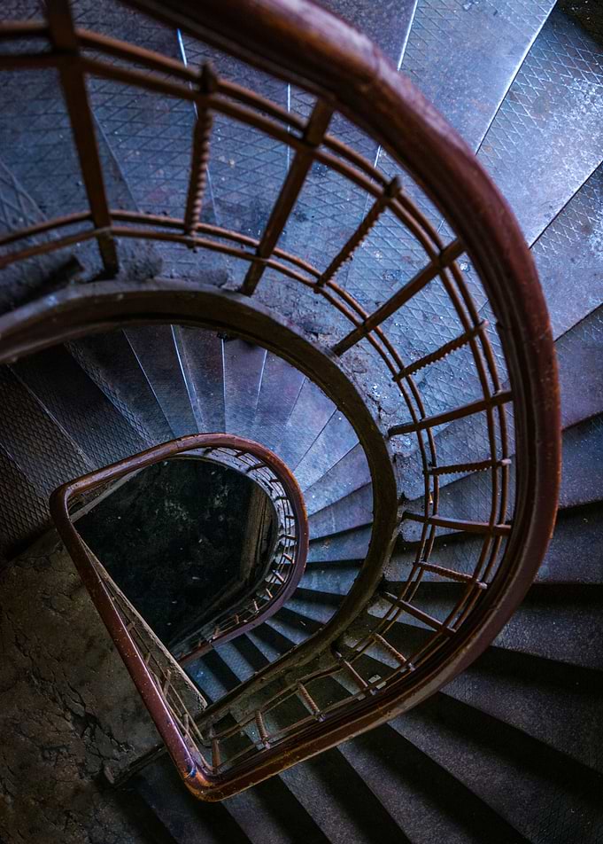 Blue spiral staircase