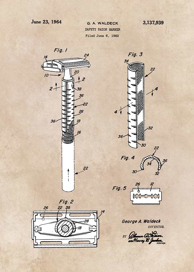 patent art - Waldeck - Safety Razor Marker - 1964