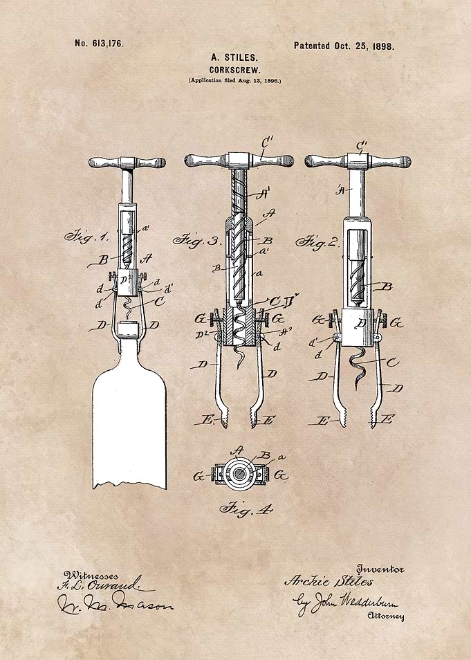 patent art - Stiles - Corkscrew - 1898