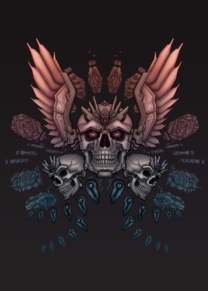 Robot Skull with Wings