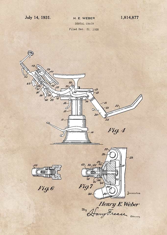patent art Weber Dental chair 1928